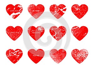 Romantic stamps hearts, a set of stamps for envelopes, postcards and letters. Valentine`s Day, love letters. White background.